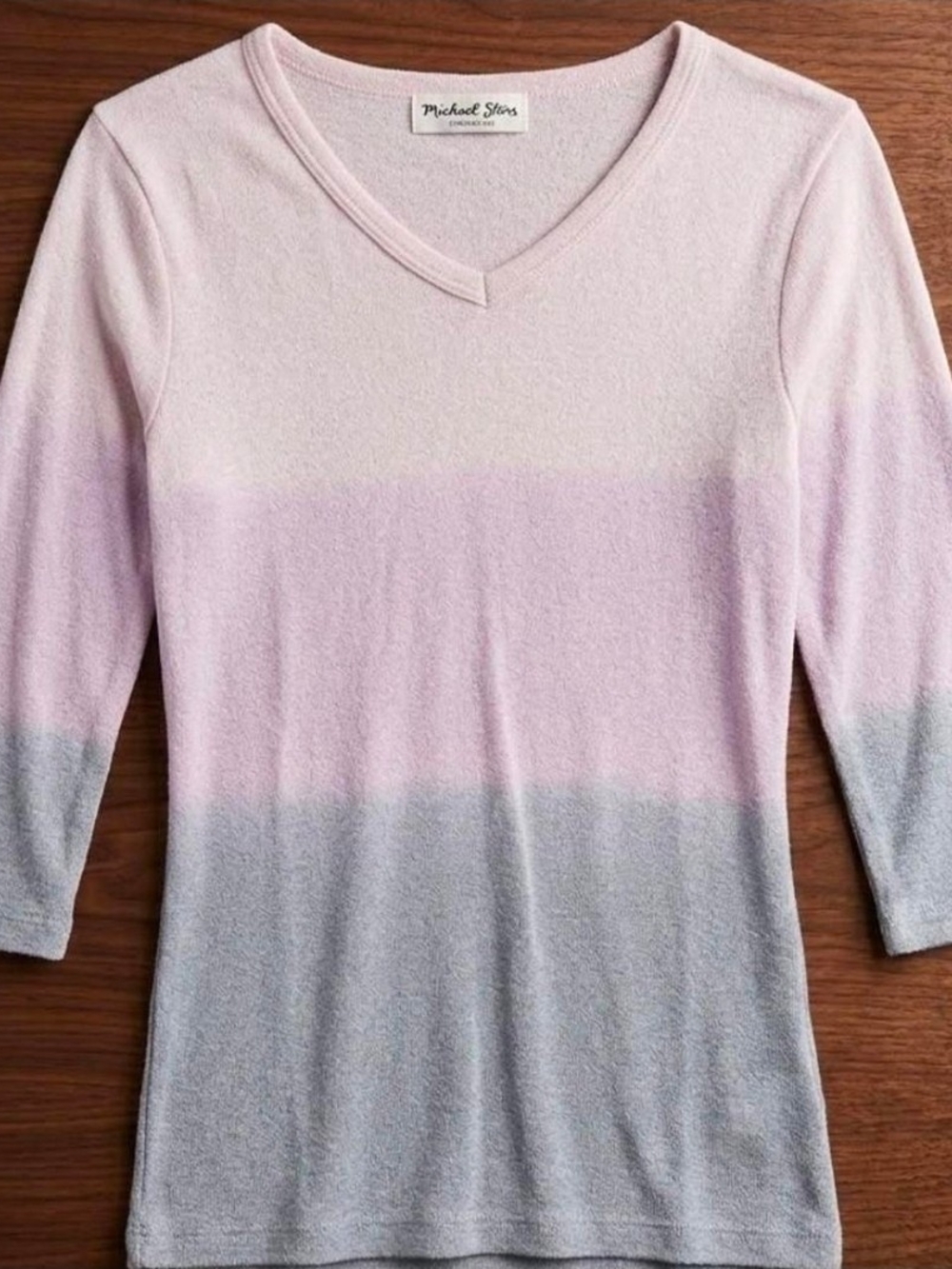 Michael Stars Pink and Gray Ombre V-Neck Pullover
